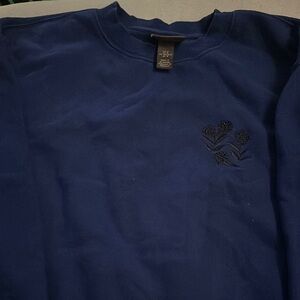 Navy Blue Sweatshirt with Floral Embroidery